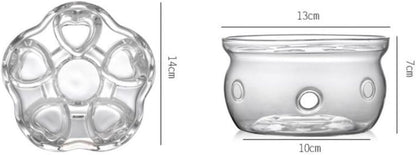 Ciieeo Heart-Shaped Glass Tea Pot Base, Creative Insulated Glass Warmer Stand, Heat-Resistant Crystal Teapot Heating Base for Home Tea Accessories