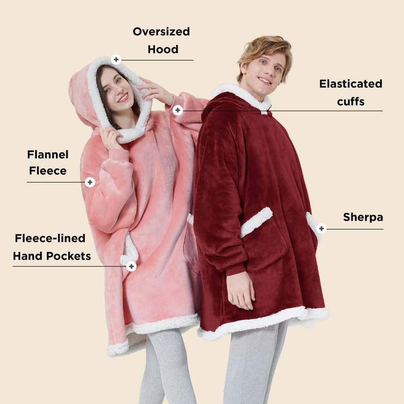 Bedsure Wearable Blanket Sherpa Hoodie Gifts, Sweatshirt, Grey, Standard