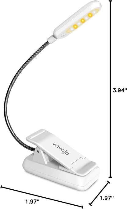 VAVOFO Rechargeable Book Light for Reading in Bed Kids, 7 LED Reading Light with 9-Level Warm Cool White Daylight, Eye Care Lamp with Power Indicator for Bookworms (Yellow)