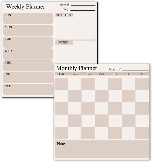 Magnetic Calendar for Refrigerator, 2 Pack Dry Erase Fridge Calendar Whiteboard – Monthly & Weekly Planner Board with Markers and Eraser for Modern Kitchen (Checkerboard Pattern)