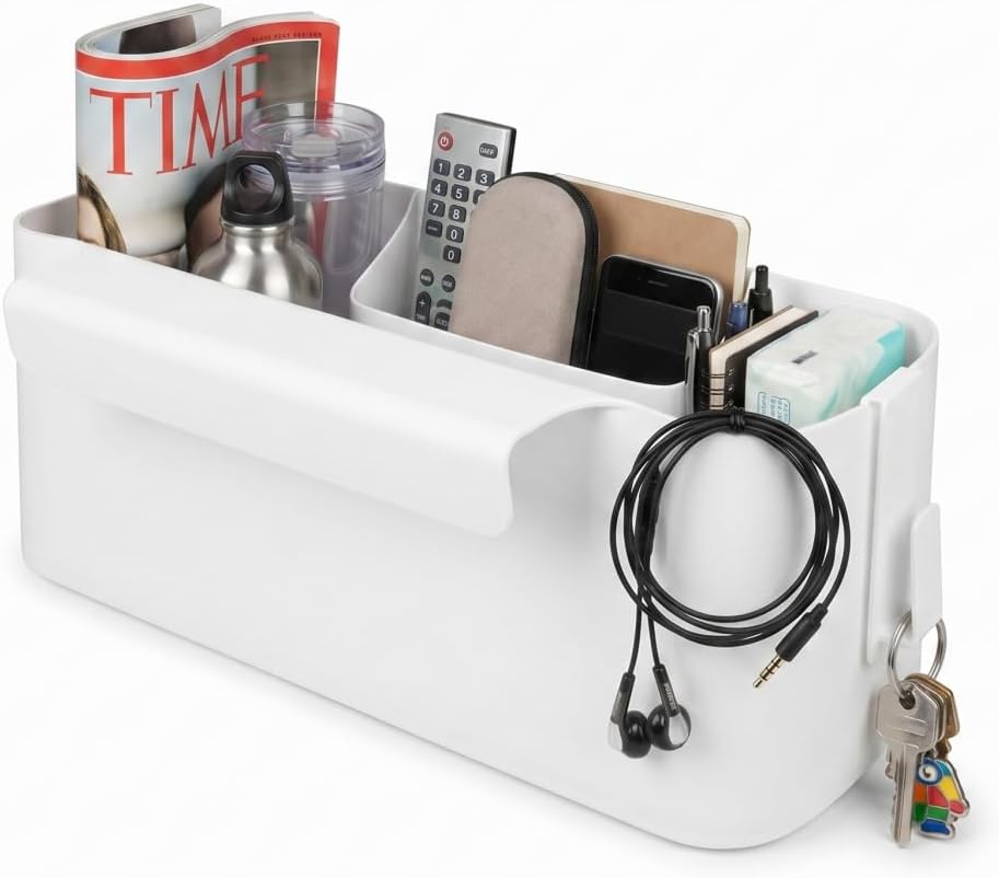 Bedside Caddy Hanging Basket Organizer with Hooks Dorm Bunk Beds Shelf Night Table Storage Holder for Remote Controls Magazines Phone Glasses Bottle (Green)