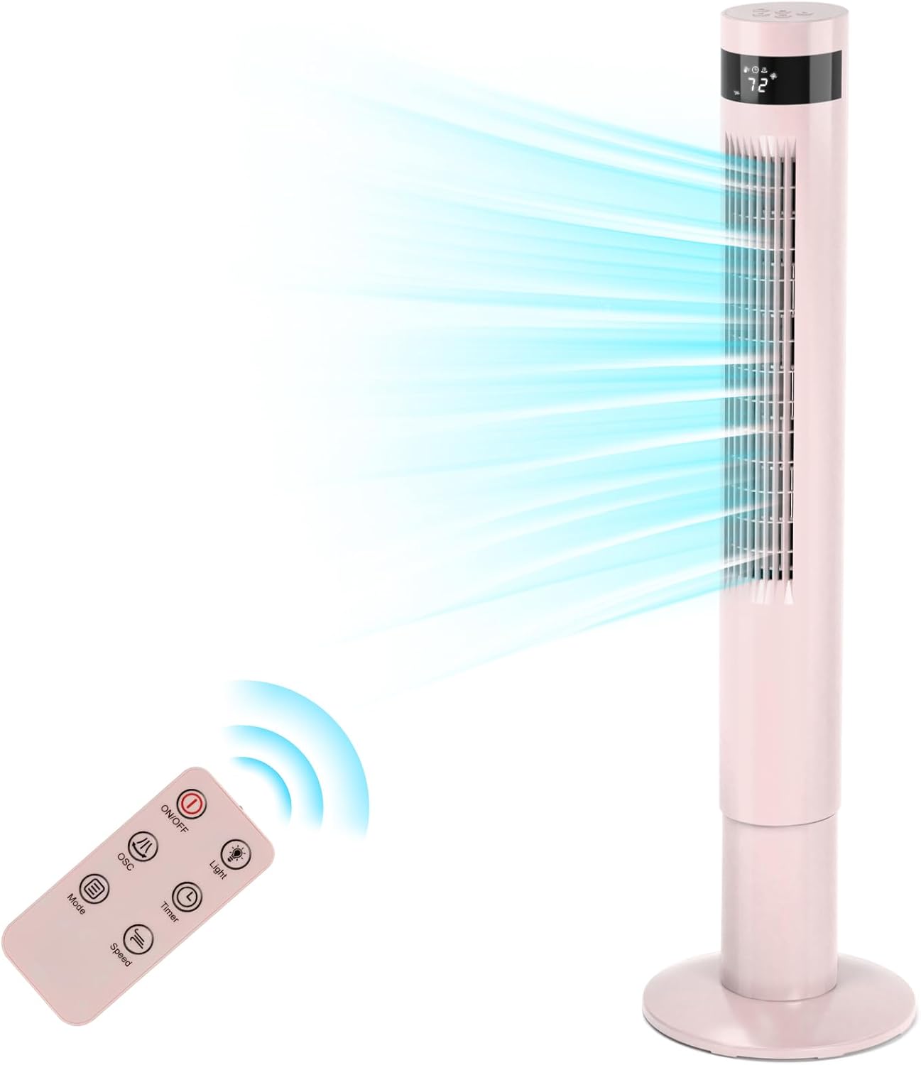 Antarctic Star Tower Fan 85°Oscillating Fan Quiet Cooling 12H Timer Remote Control Bladeless Electric 3 Speeds Wind 3 Modes, 42INCH, PINK