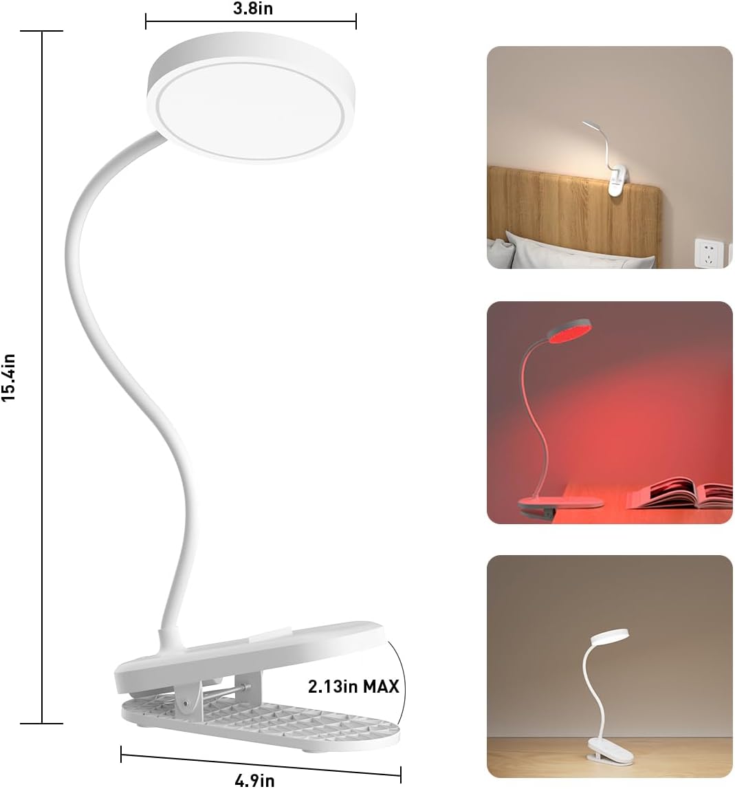 long-stars Red Light Reading Lamp for Sleep, Book Light for Bed Reading with 625nm Blue-Free Night Light, 2 Color Mode & Timer, 2000mah Rechargeable Clip on Lamp for Headboard, Desk, Studying