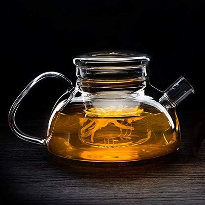 Glass Filtering Tea Maker Teapot with a Warmer and 6 Double-walled Tea Cups Set (Heating base, Standard)