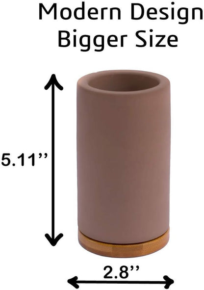 Matani Bamboo Toothbrush Holder Diatomite Tooth Brush Organizer - Storage Stand for Small Bathroom & Counter - Removable Base & Drain Holes, Water-Absorbent & Quick-Drying (Brown)