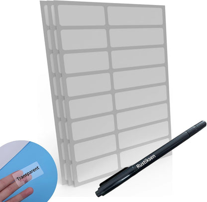 Clear Waterproof Removable Label Stickers 4"x2" 120pcs Vinyl for Kitchen Food Storage Jars Freezer Bottles, Write-On, Oil Resistant, Peel and Stick, w/Marker Pen