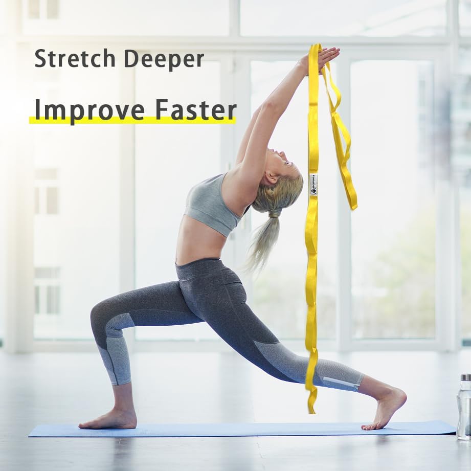 Stretching Strap Yoga Strap with Loops for Physical Therapy, Non-Elastic | 10 Loops, 75 inches length, Multi-Color Selection for Yoga Strap for Stretching, Pilates, Dance and Gymnastics