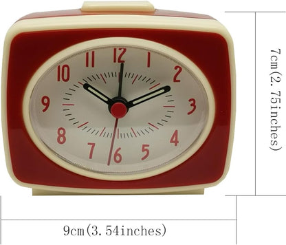 Red Small Alarm Clock Small Silent Quartz Movement Analogue Alarm Clock Vintage Classic Style Battery Powered