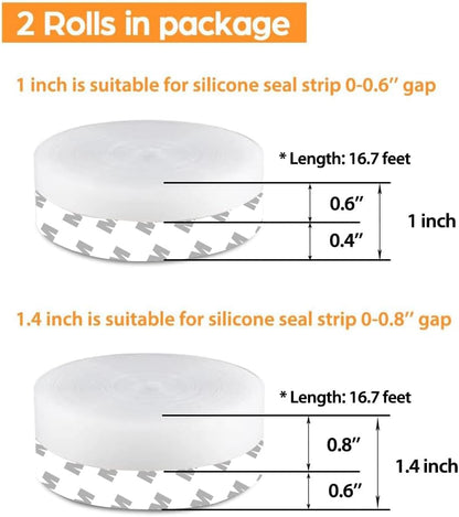 33.5 Ft Weather Stripping Door Seal Strip, Silicone Tape for Draft Stopper, Self Adhesive Shower Door Bottom Seal and Insulation Strip for Door Frame, Windows and Glass Gaps (Transparent, 25+35mm)