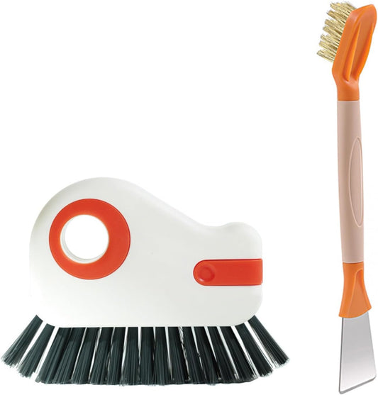 Groove Cleaning Brushes 2 in 1 Window Track Cleaner Cleaning Tools, Multifunction Hard Bristle Grout Crevice Cleaning Brush with Scraper for Kitchen Stove Sink, Sliding Door Track, Window Sill, 2PCS