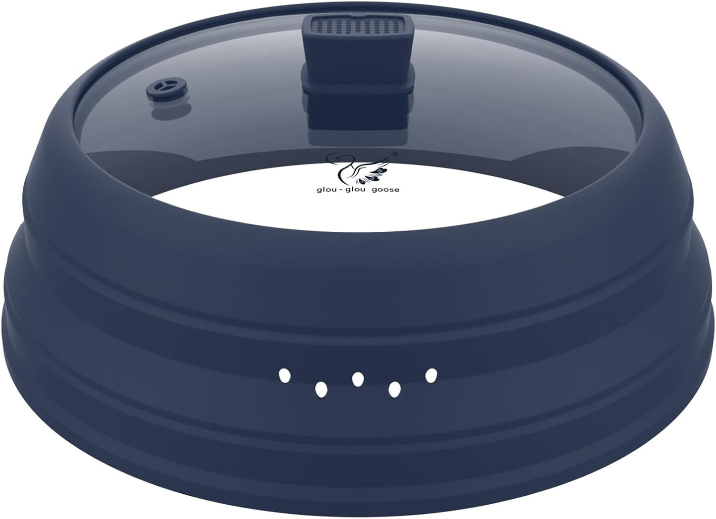 Microwave Splatter Cover Glass Guard Lid with Collapsible Silicone for Food Pot Plate Cover 9.8 inch Dark Blue