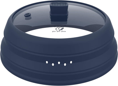 Microwave Splatter Cover Glass Guard Lid with Collapsible Silicone for Food Pot Plate Cover 9.8 inch Dark Blue