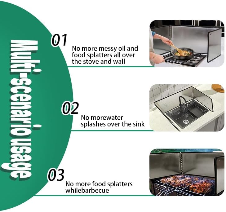 Silver Large 2 Pieces 2 Sided Stainless steel Splatter Guard for Frying Stove Top,Oil Splash Guard Cooking for Stove,Non Stick Foldable Splatter Screen