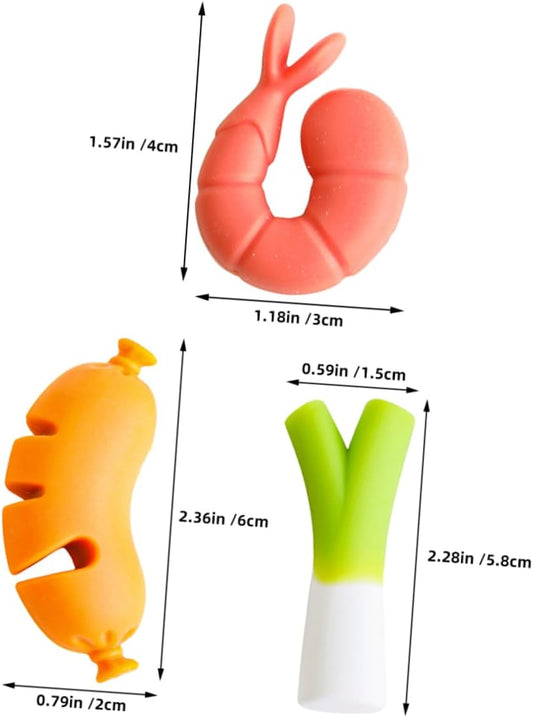 Garneck 3pcs Silicone Lid Lifter and Overflow Preventer Unique Kitchen Pot Edge Clip Multi-function Spill Stopper for Pots Sausage Shrimp and Onion Shapes Practical Cooking Tool