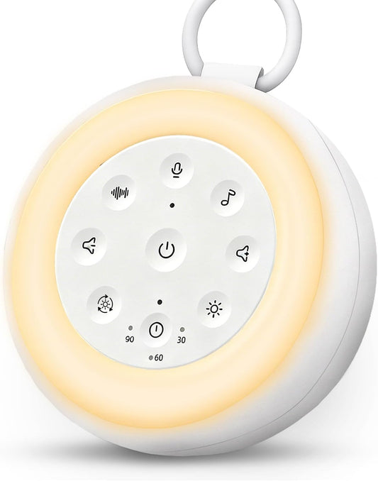 Portable Baby Sound Machine with Voice Recording & 24 Sleep Sounds | Bluetooth audio, soft night light, 7-color glow and rechargeable design for home, nursery and travel