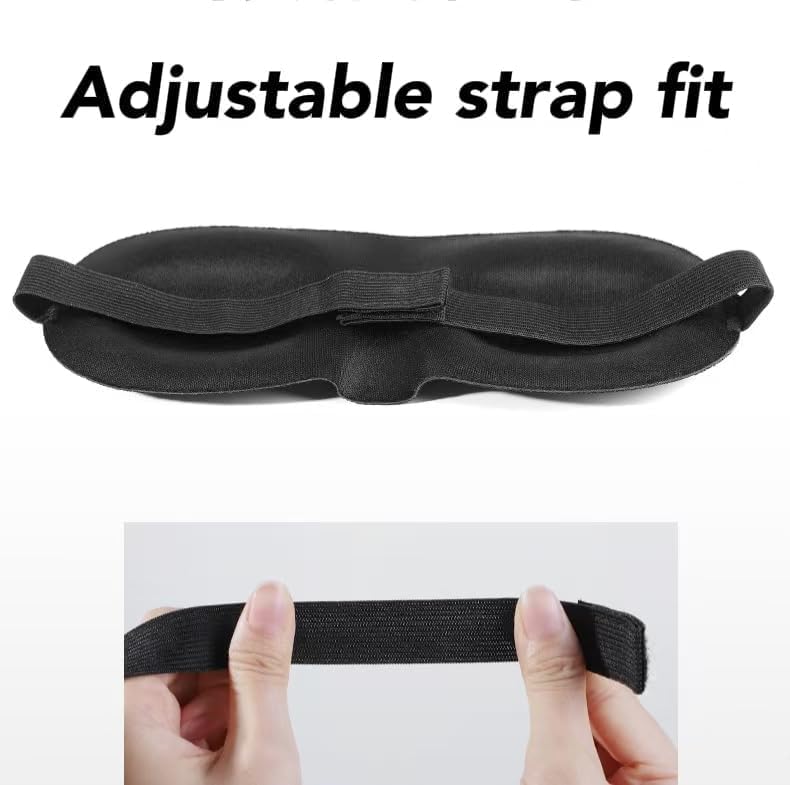 Sleep Mask for Side Sleepers with 3D Contoured Eye Cover – Light Blocking and Zero Pressure, Soft Breathable Fabric, Adjustable Strap for Women and Men, for Travel, Airplane, Nap, Meditation, Black