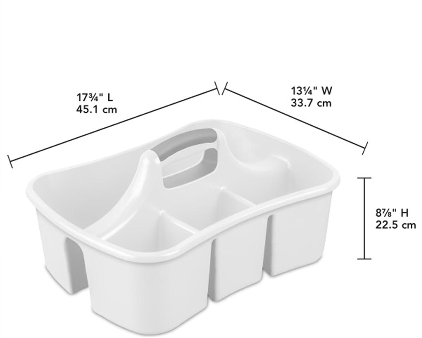 Sterilite Divided Ultra Caddy Storage Organizer for Bathroom, White, 4-Pack | Large Organization Holders and Stackable Plastic Containers for Toilet, Sink, Laundry, and Kitchen Cleaning Supplies