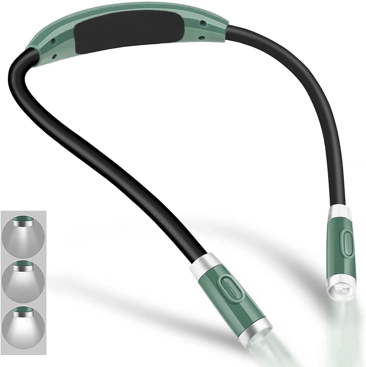 Rechargeable 4 LED Neck Reading Light, Book Lights for Reading in Bed, 3 Brightness Levels, Bendable Arms, Long Lasting. Perfect for Reading, Craft & Knitting (Army Green)