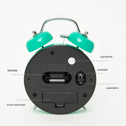 FLOITTUY Loud Alarm for Deep Sleepers 4'' Twin Bell Alarm Clock with Backlight for Bedroom and Home Decoration(Green)
