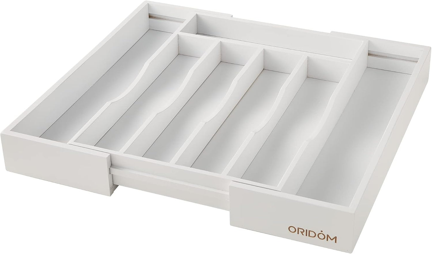 Expandable Bamboo Kitchen Drawer Organizer for Cutlery and Utensils, Adjustable Bamboo Wood Cutlery Tray in Drawer for Flatware and Silverware in Kitchen, (Natural)