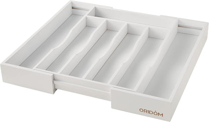 Expandable Bamboo Kitchen Drawer Organizer for Cutlery and Utensils, Adjustable Bamboo Wood Cutlery Tray in Drawer for Flatware and Silverware in Kitchen, (Natural)