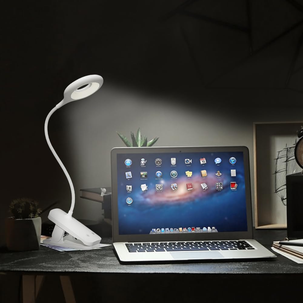 CUHIOY Rechargeable Clip on Reading Light for Bed Headboard, Pink, 1 Pack | Large Clamp Flexible Neck, Battery Desk Lamp, 5 Color 5 Brightness Touch Control, Flicker-Free LED Bedside Night Light