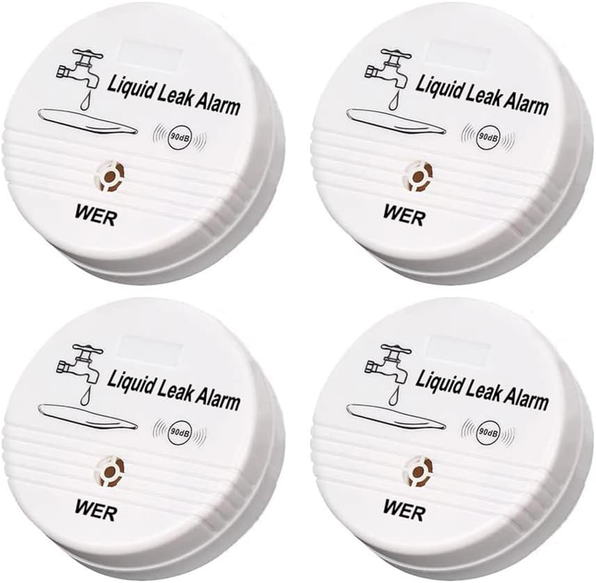 WER 90dB High-Sensitivity Water Leak Alarm, Liquid Overflow Detector Sensor | Battery-Powered Water Sensor for Kitchen, Bathroom, Basement, Laundry Room, Prevent Home Water Damage (Without Battery 2PC)