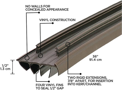 M-D Building Products 67967 Kerf Style 36 Inch Vinyl Replacement Door Bottom with Vinyl Fins, Brown (2 Pack)