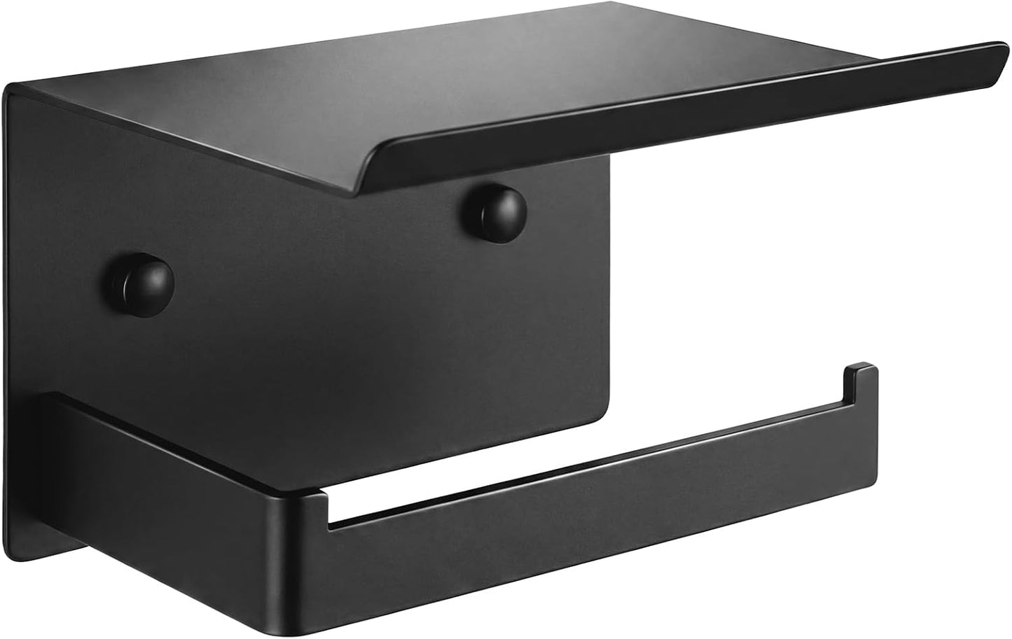 Matte Black Toilet Paper Holder with Shelf | No-Drill Adhesive Wall Mount, Rustproof，For Bathroom, Washroom, RV, Kitchen, Washroom, Convenient Storage Shelf