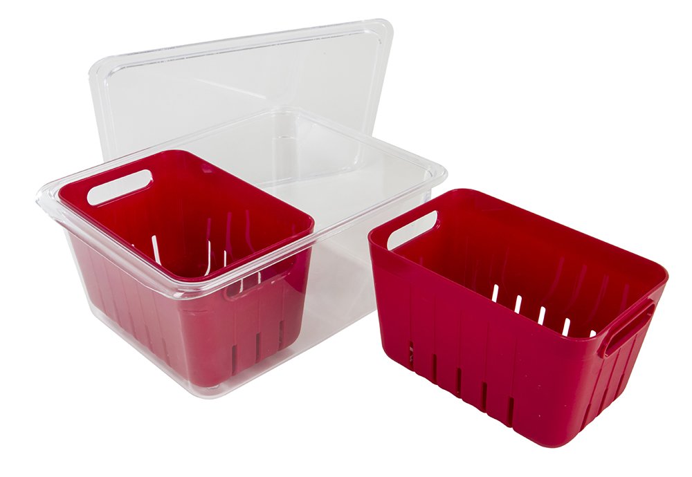 Kitchen Spaces Stackable Fridge Storage Colander Containers, Variety Pack | 3 Sizes to Store Fresh Produce, Organize Washed Fruits and Veggies, Snap and Seal Lids with Adjustable Vents, Hand Wash Only