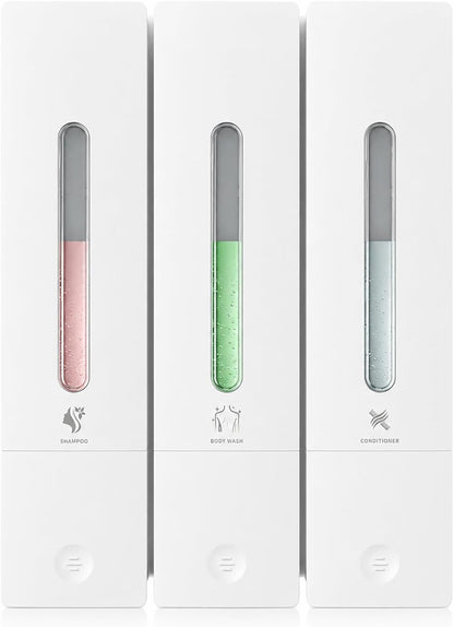 Shampoo and Conditioner Dispenser - Wall-Mounted 3-Chamber Shower Soap Dispenser, No-Drill, 1200ML Capacity, for Bathroom & Hotel