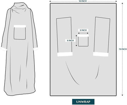 PAVILIA Wearable Blanket with Sleeves and Pocket for Women Men, Sherpa Trim