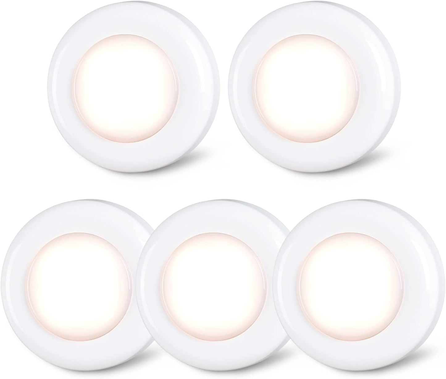 STAR-SPANGLED 2.8” LED Puck Lights Under Cabinet AAA Battery, 5 Pack White | Mini Touch Lamp Battery Operated Powered, DIY Strong Adhesive Stick on Push Tap Light for Kitchen, Closet, Pantry, Shelf