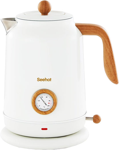 Seehot® Electric Kettle With Thermometer, 1.7L 1200W, Black | Auto shutoff, boil-dry protection,water-contact stainless steel, cordless base for coffee and tea