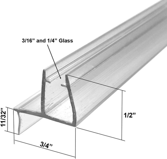 Universal Clear Shower Door Bottom Sweep with Drip Rail for 3/16" and 1/4" Glass - 35 in Long