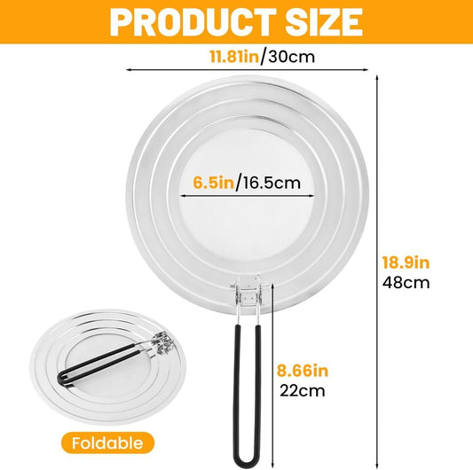 Stainless Steel Splatter Screen for Frying Pan, Grease Splatter Guard with Foldable Heat-Resistant Silicone Handle, Shields Stove Top from Bacon Fry Oil or Deep Fryer Splash(11.81inch)