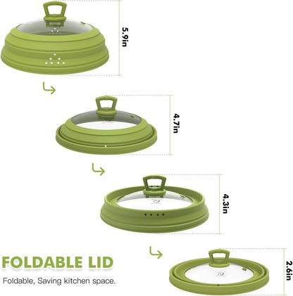 Microwave Splatter Cover Vented Glass Splatter Guard Lid with Collapsible Silicone for Food as Pot Cover Plate 10.8 inch for 6 7 8 9 10 inch Plate Bowl