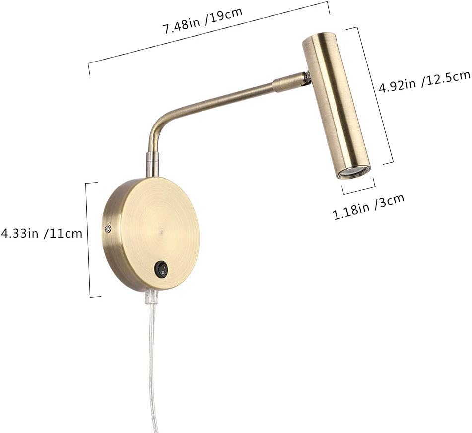 Joossnwell Wall Lamps that Plug in, Bronze Metal Industrial Wall Spotlight with Switch on Off for Home Bedside Lighting Fixtures Warm White 3000K 1 Pack