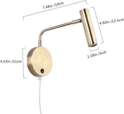 Joossnwell Wall Lamps that Plug in, Bronze Metal Industrial Wall Spotlight with Switch on Off for Home Bedside Lighting Fixtures Warm White 3000K 1 Pack