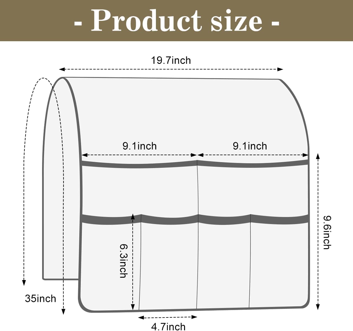 Couch Armrest Organizer Remote Control Holder Bedside Caddy with 6 Pockets, Non-Slip Armchair Caddy Sofa Armrest Organizer for Tv Remote Control, Magazine, Cell Phone, Beige