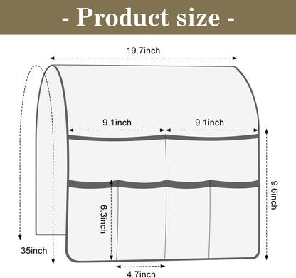 Couch Armrest Organizer Remote Control Holder Bedside Caddy with 6 Pockets, Non-Slip Armchair Caddy Sofa Armrest Organizer for Tv Remote Control, Magazine, Cell Phone, Beige