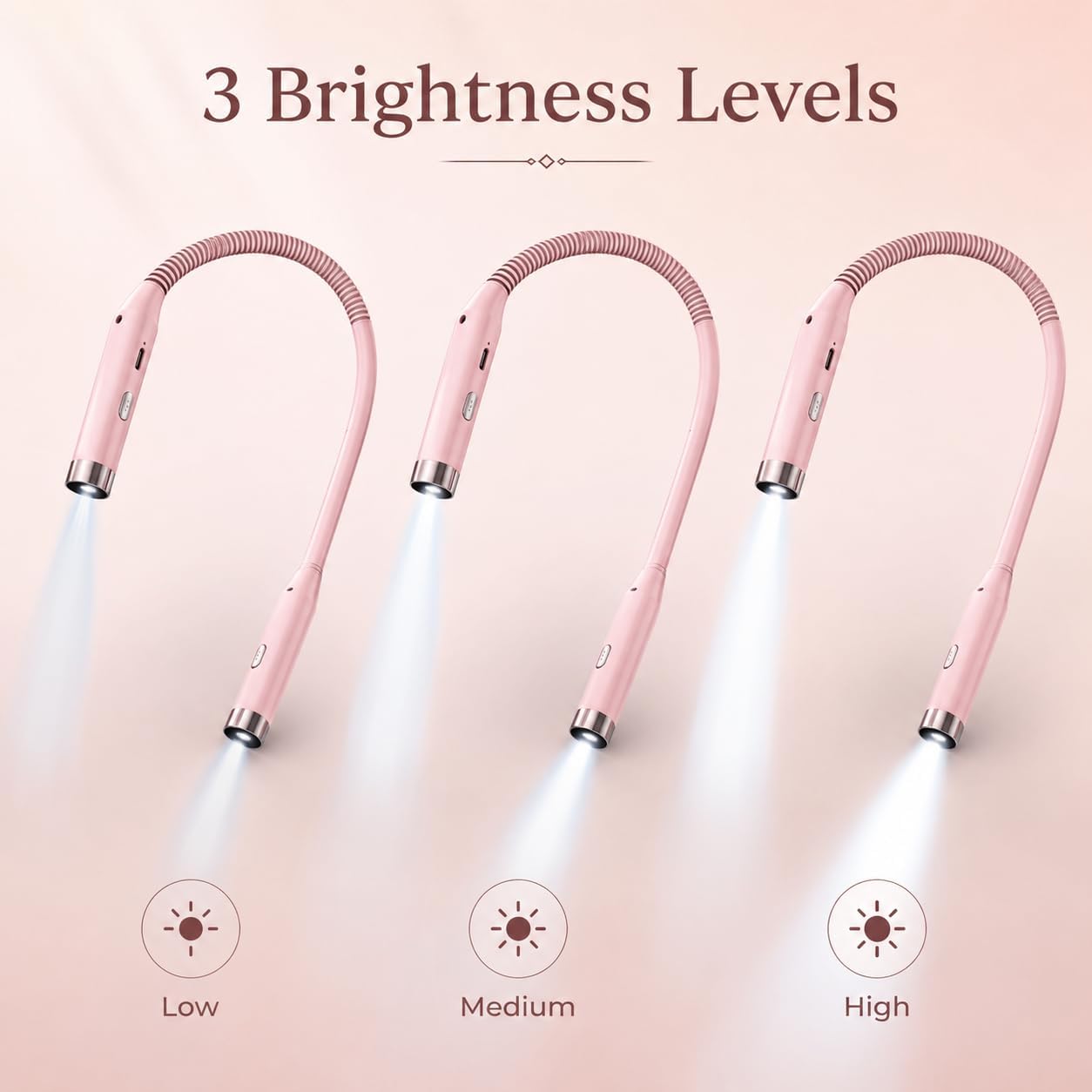 Neck Book Light, Black | Reading Lights for Books in Bed, 3-Level Brightness LED, Hands-Free, USB Rechargeable, Long-Lasting, For Reading