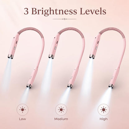 Neck Book Light, Black | Reading Lights for Books in Bed, 3-Level Brightness LED, Hands-Free, USB Rechargeable, Long-Lasting, For Reading