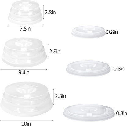 Set of 3 Collapsible Silicone Microwave Plate Cover for Food, Easy Grip Handle Clear Silicone Lids, Refrigerator Dishwasher Safe and BPA Free 7.5/9.4/10 Inch