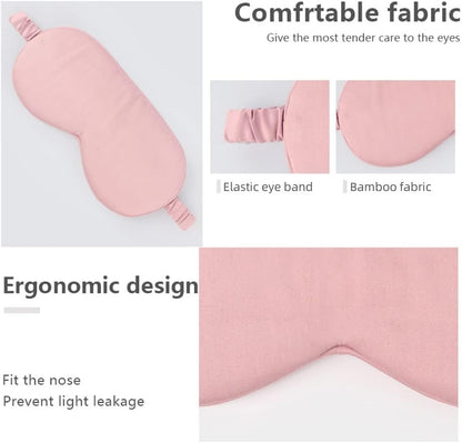 HBHLFZ Sleep Mask 2 Pack - Bamboo Viscose Fiber Sleeping Eye Mask - with Elastic Band/Headband - Comfort Sleeping Shade - for Nighttime Sleeping, Traveling & Napping（Pink，Green）