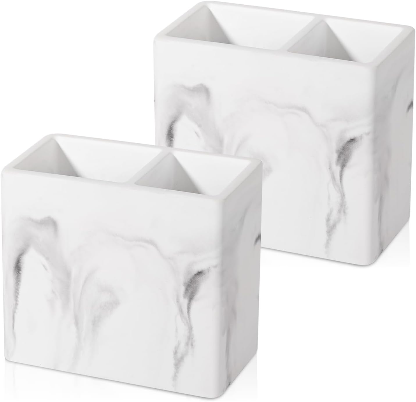 Diatomite Toothbrush Holder Toothpaste Organizer, Marble White | Quick Drying, Non-Slip, 2 Slots Kids Electric Tooth Brush Holder for Bathroom, for Countertop, Shower, Vanity