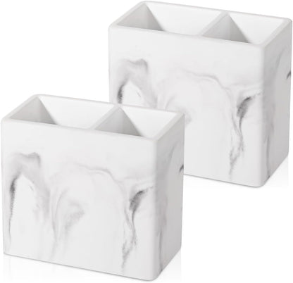 Diatomite Toothbrush Holder Toothpaste Organizer, Marble White | Quick Drying, Non-Slip, 2 Slots Kids Electric Tooth Brush Holder for Bathroom, for Countertop, Shower, Vanity