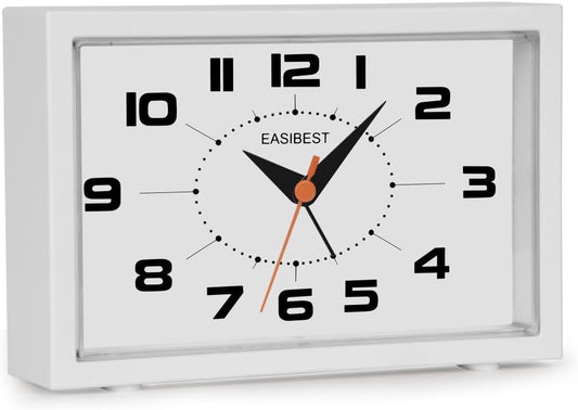 Silent No Ticking Analog Alarm Clock,Crescendo Alarm,Snooze with Light,Tablemount Wall Mount for Desk Bedside,White