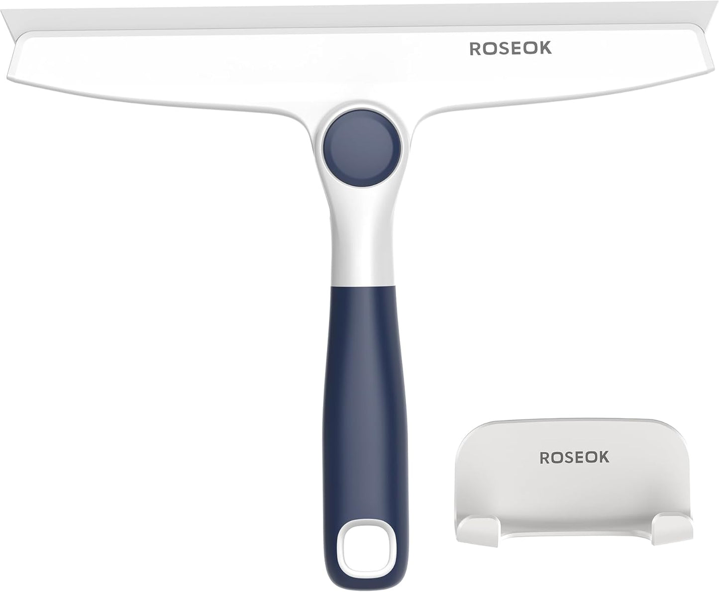 ROSEOK Shower Squeegee, Silicone Squeegee for Glass Doors with Hook | For Bathroom, Window, Mirror, Tile Wall, Pivoting Head, 10 Inch, Navy Blue, 1 Pack