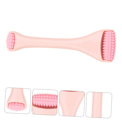 Dual Head Silicone Massage Roller for Face Eye Care Pink Handheld Rod